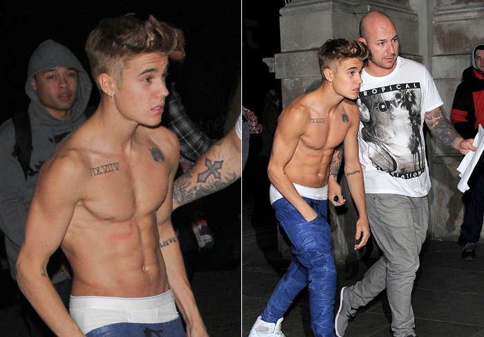 Justin Bieber chega a hotel sem camisa, após comemorar aniversário 