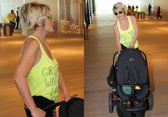 Ana Maria Braga passeia com neto, em shopping do Rio