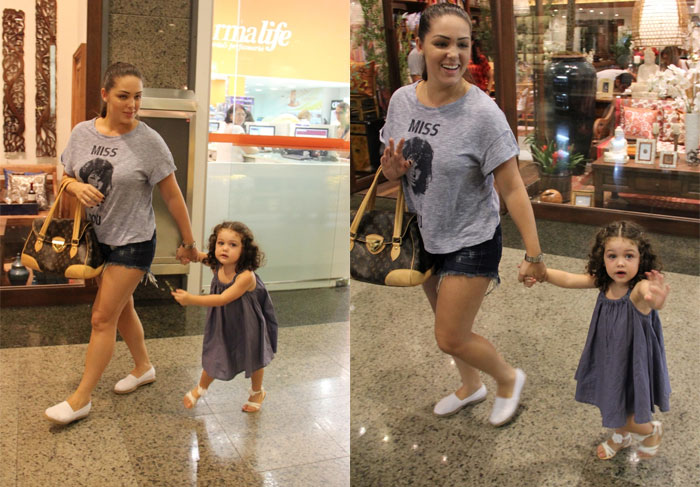 Filha de Tânia Mara rouba a cena em shopping do Rio