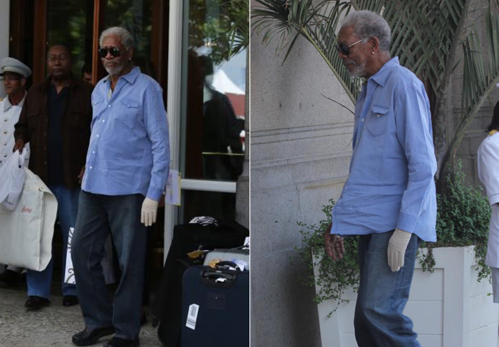 Morgan Freeman deixa hotel no Rio de Janeiro