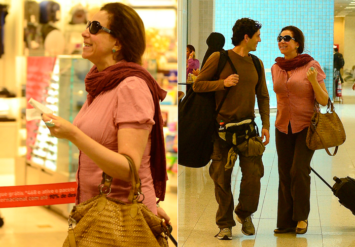 Marisa Orth e Monique Evans circulam em aeroporto carioca