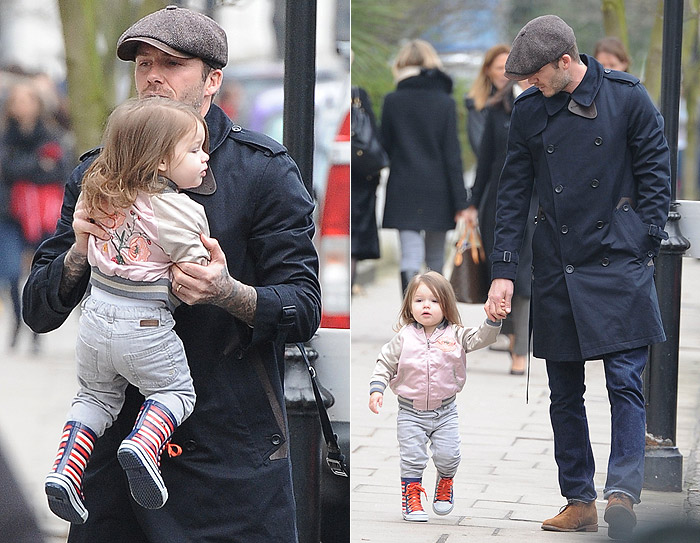 Harper anda toda estilosa ao lado de papai David Beckham
