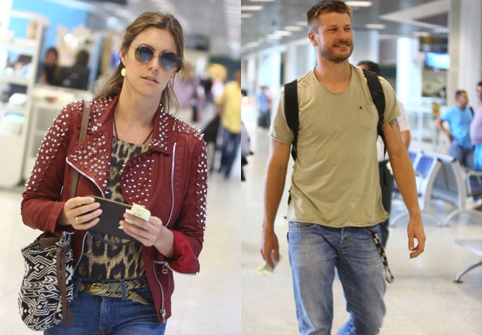 Fernanda Lima e Rodrigo Hilbert chegam separados ao aeroporto