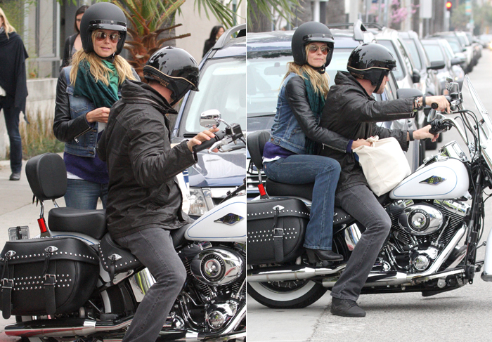 Heidi Klum e Martin Kirsten curtem o St. Patrick's Day andando de moto