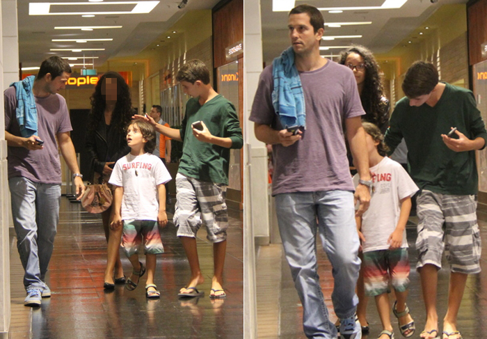 Vladimir Brichta passeia com os filhos no shopping