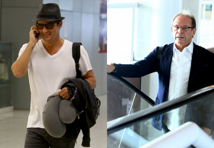 Marcelo Serrado e José Wilker se encontram em aeroporto no Rio