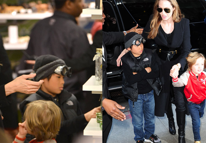 Filho usa óculos retrô durante passeio com Angelina Jolie 