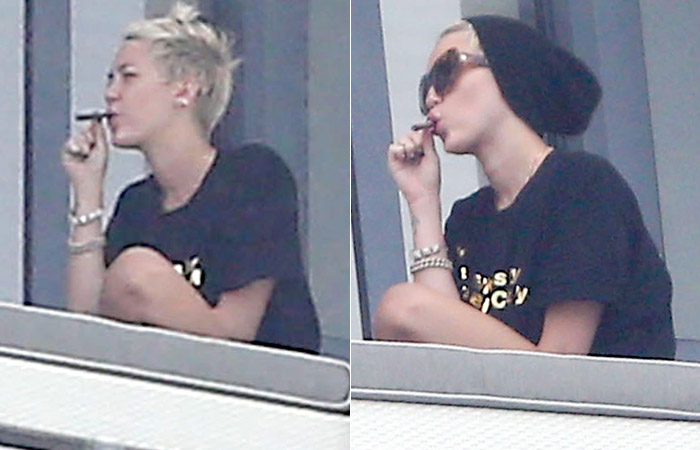 Miley Cyrus fuma cigarro suspeito em varanda de Miami
