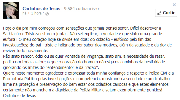 Carlinhos de Jesus desabafa sobre prisão dos  suspeitos de matar seu filho