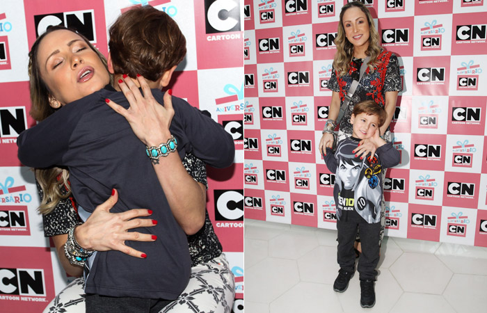 Claudia Leitte vai com o filho e o marido em festa do Cartoon Network