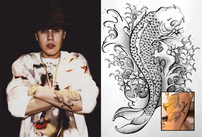 Justin Bieber exibe nova tatuagem, em show na Dinamarca