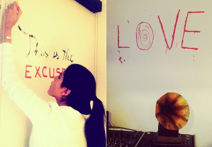 Com Antonia Morais, Jesus Luz pinta a palavra Love em sua sala
