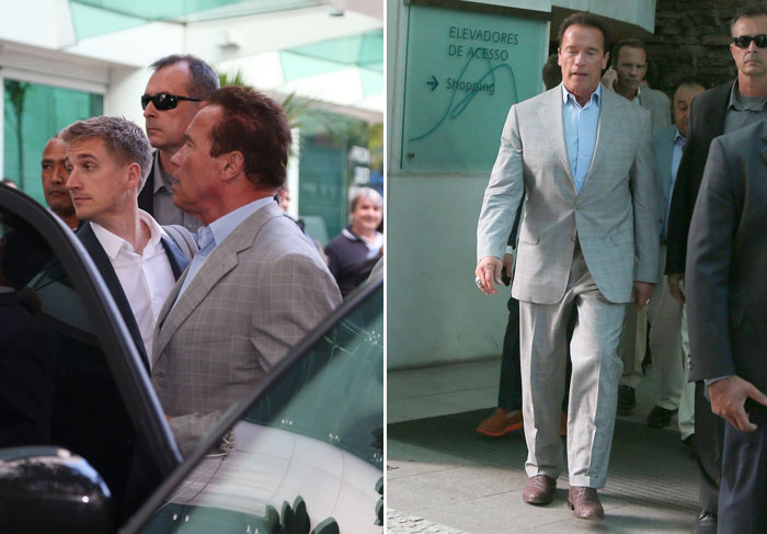 Arnold Schwarzenegger é clicado na saída de um shopping carioca