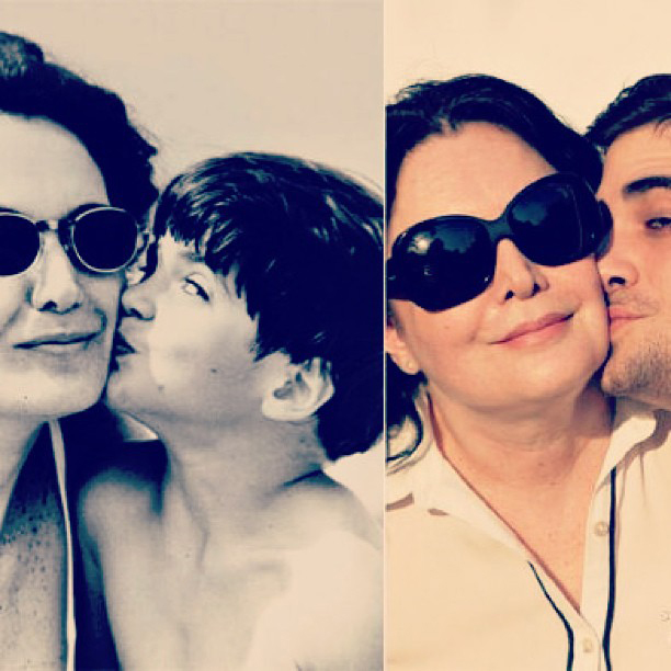 Fiuk imita pose de foto antiga dando beijo na sua mãe
