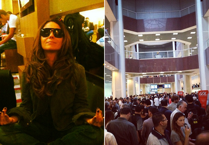 Giovanna Antonelli e Daniel Rocha sofrem com o caos em aeroporto carioca