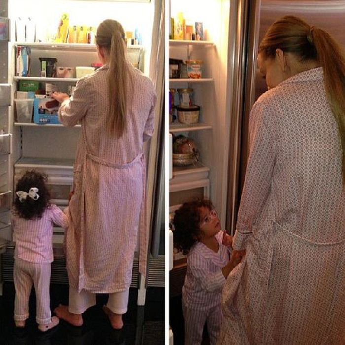 Mariah Carey ataca a geladeira na madrugada com a filha