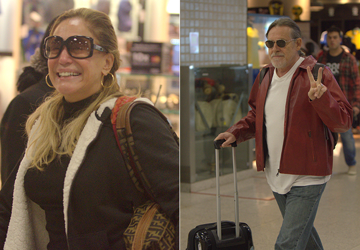 Susana Vieira e José de Abreu embarcam em aeroporto do Rio de Janeiro