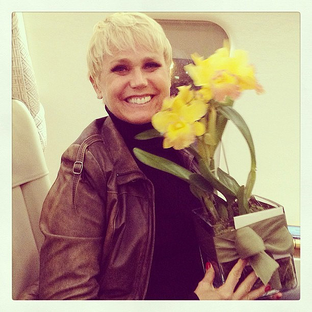 Xuxa ganha flores antes de viajar para São Paulo