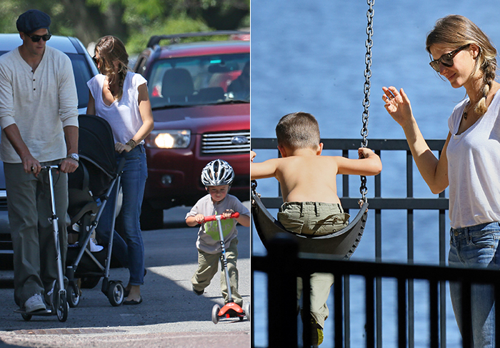 Gisele Bündchen e marido se divertem com os filhos em parque