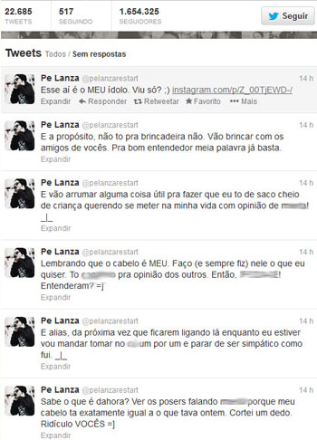 Pe Lanza pede desculpa aos fãs após xingar grupo no Twitter