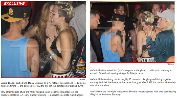  Justin Bieber é flagrado dando em clima Miley Cyrus na balada