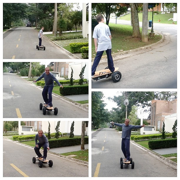 Gugu anda de skate com o filho João Augusto