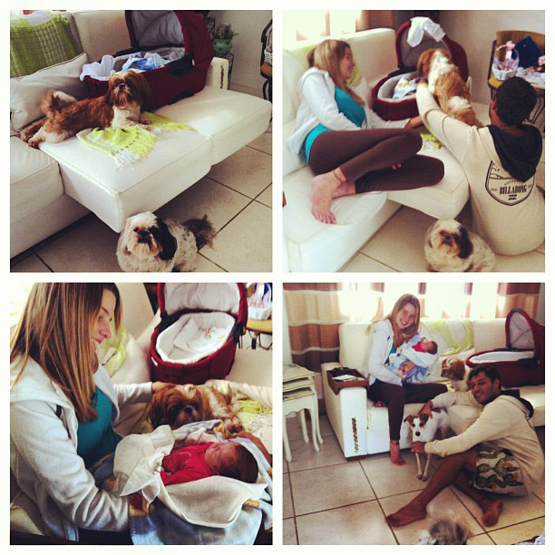 Debby Lagranha mostra cachorros paparicando sua filha