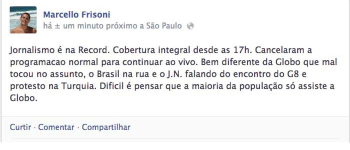 Marcello Frisoni postou comentário no Facebook