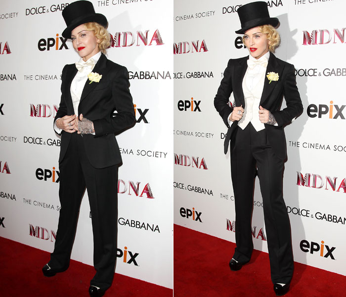 Madonna usa smoking em première de documentário da turnê MDNA