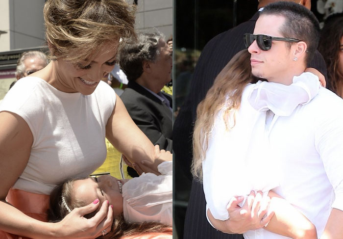 Jennifer Lopez, Casper Smart e os gêmeos Max e Emme, na cerimônia para entrega da estrela na Calçada da Fama
