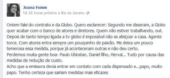 Após ser dispensada pela TV Globo, Joana Fomm faz desabafo