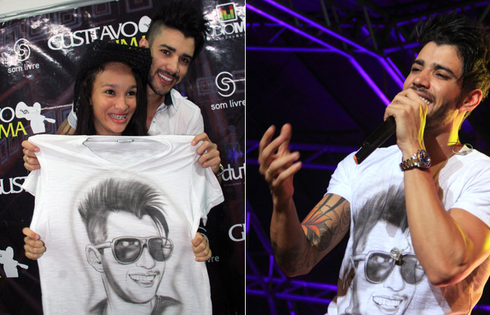 Gusttavo Lima usa camisa que ganhou de fã em show em Manaus