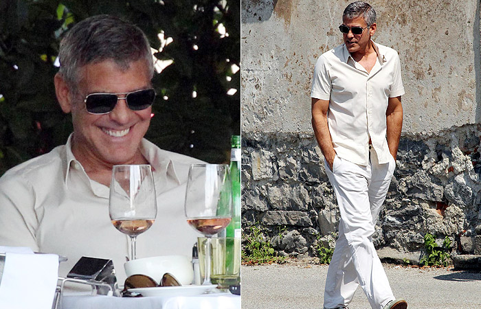 George Clooney almoça sorridente com amigos, após separação