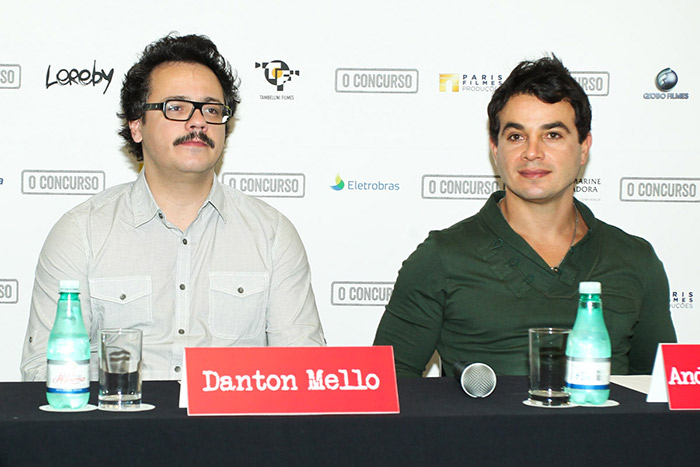 De bigodinho, Danton Mello fala com a imprensa sobre seu filme O Concurso
