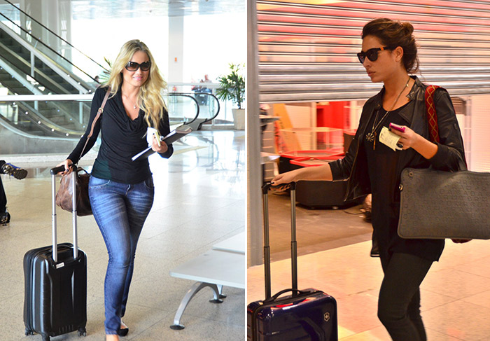 Ellen Roche e Emílio Orciollo Netto embarcam em aeroporto carioca 