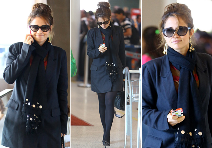 Nanda Costa embarca toda elegante em aeroporto carioca