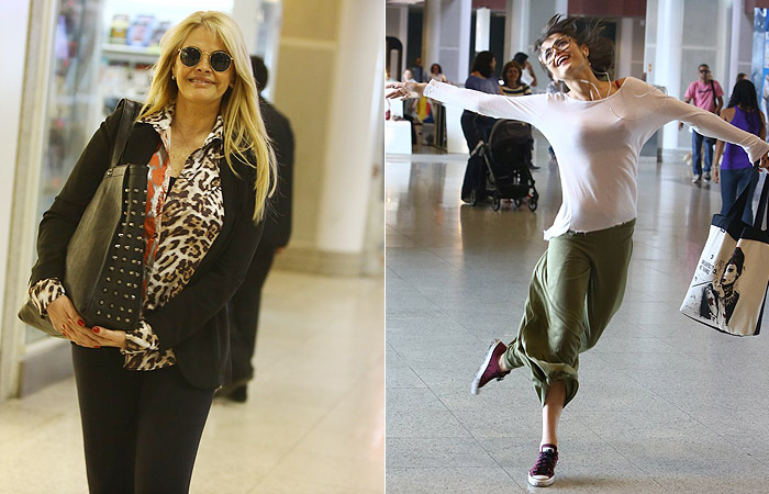 Monique Evans e Maria Casadevall esbanjam simpatia em aeroporto do Rio