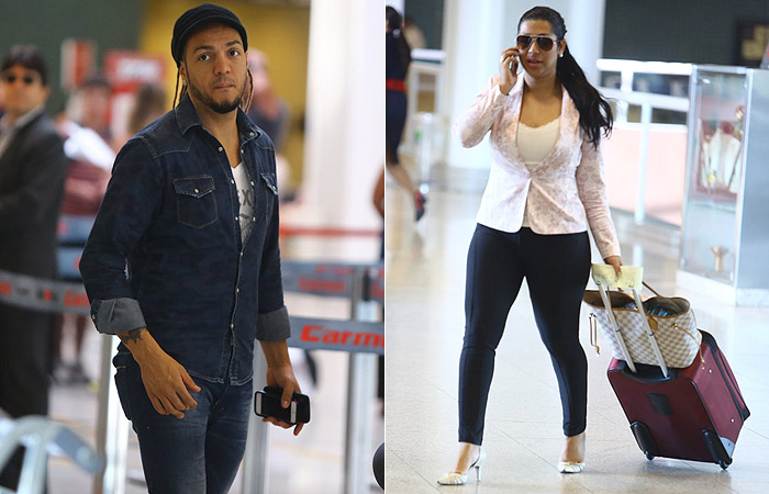 Monique Evans e Maria Casadevall esbanjam simpatia em aeroporto do Rio