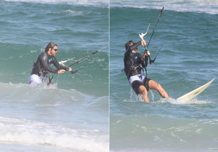 Cláudio Heinrich pratica kitesurf em dia de praia. Vídeo!