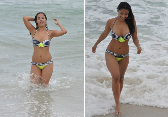Ex-BBB Gyselle Soares exibe a boa forma em dia de praia