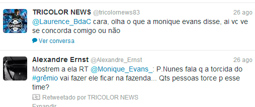 Monique Evans: “Jamais usaria o Twitter para detonar torcedores do Grêmio”