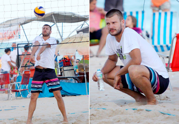 Rodrigo Hilbert usa o sábado para jogar vôlei na praia