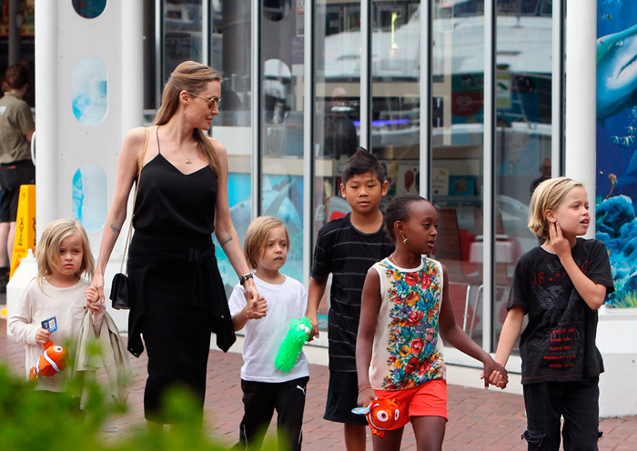 Angelina Jolie visita aquário de Sydney com cinco de seus filhos