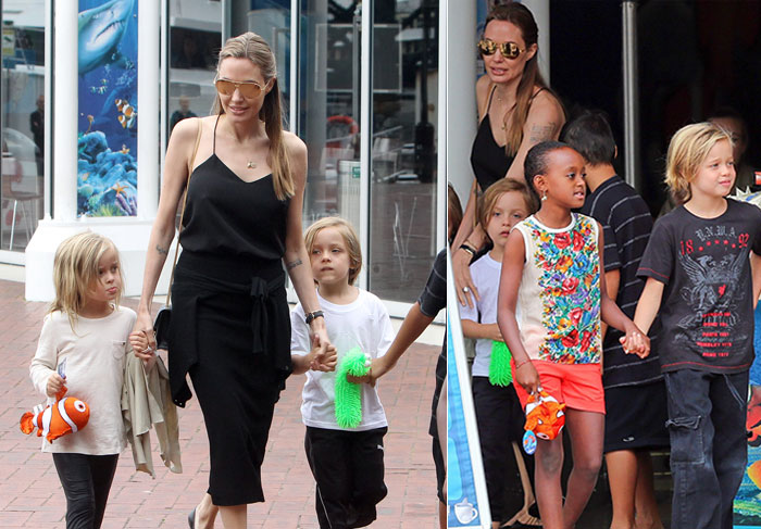 Angelina Jolie visita aquário de Sydney com cinco de seus filhos
