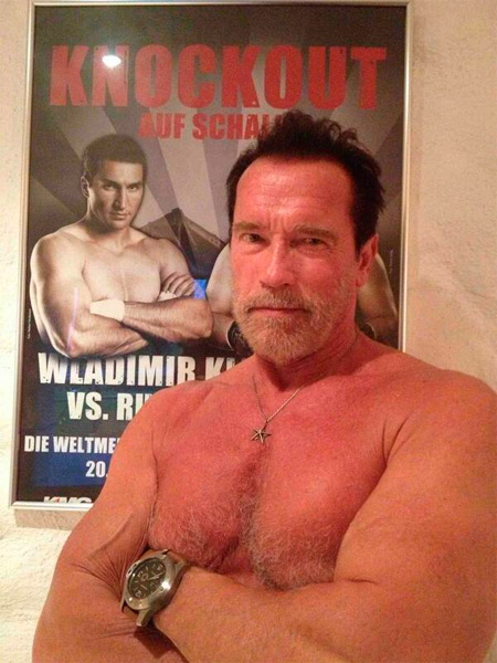 Arnold Schwarzenegger faz pose e exibe os músculos em foto