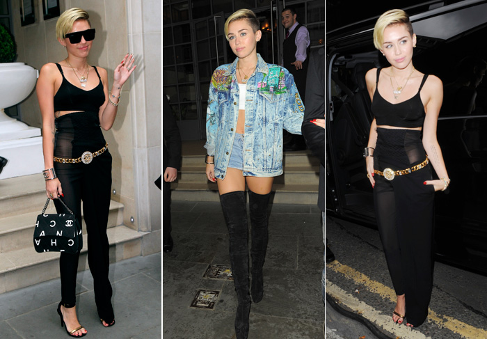 Miley Cyrus circula com vários modelitos ousados por Londres
