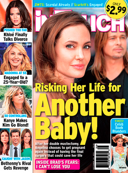 Angelina Jolie arrisca a própria vida para ter outro bebê, diz tabloide