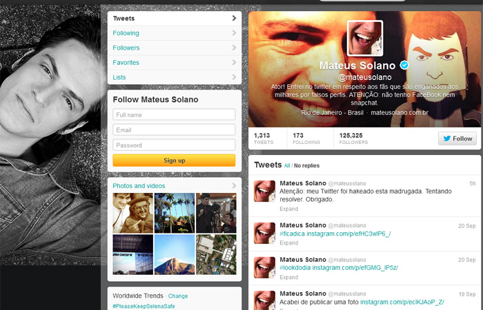 Hackers invadem perfil de Mateus Solano no Twitter
