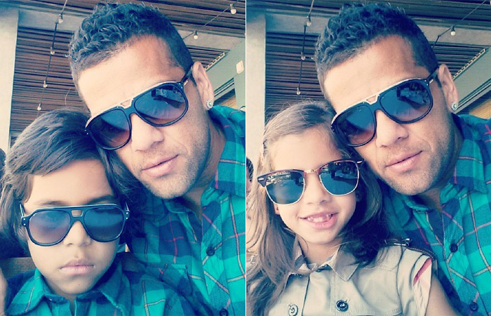 Daniel Alves sai para passear com os filhos e a namorada Thaissa Carvalho