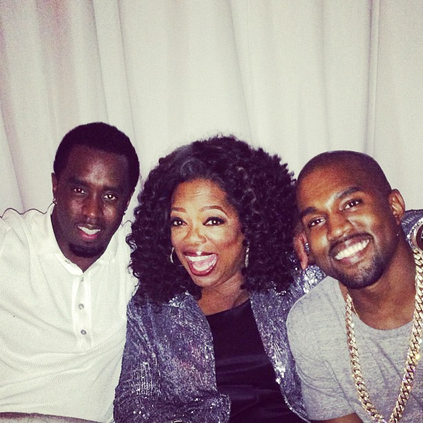 Kim Kardashian se diverte com Oprah Winfrey, Diddy e o namorado Kanye West